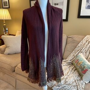 Anthropologie Moth Burgundy Wine Open Front Cardigan Size M